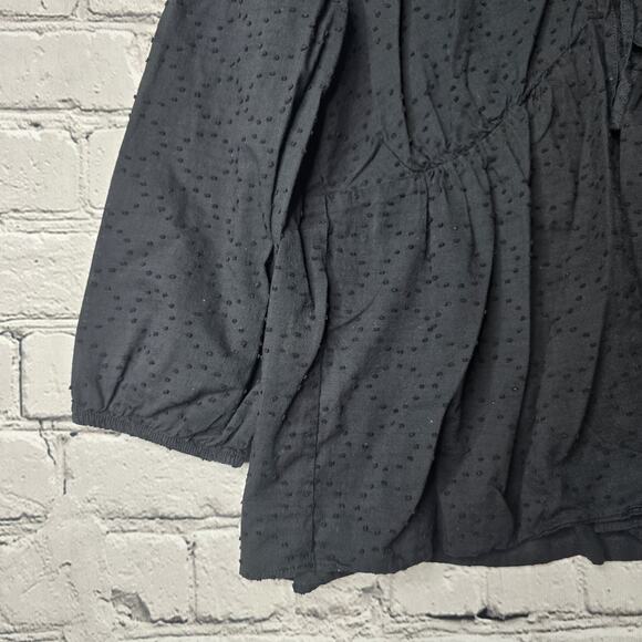 BCBG MaxAzria 100% Cotton Black Textured Polka Dot Lace Up Collar Blouse Large - Picture 6 of 13